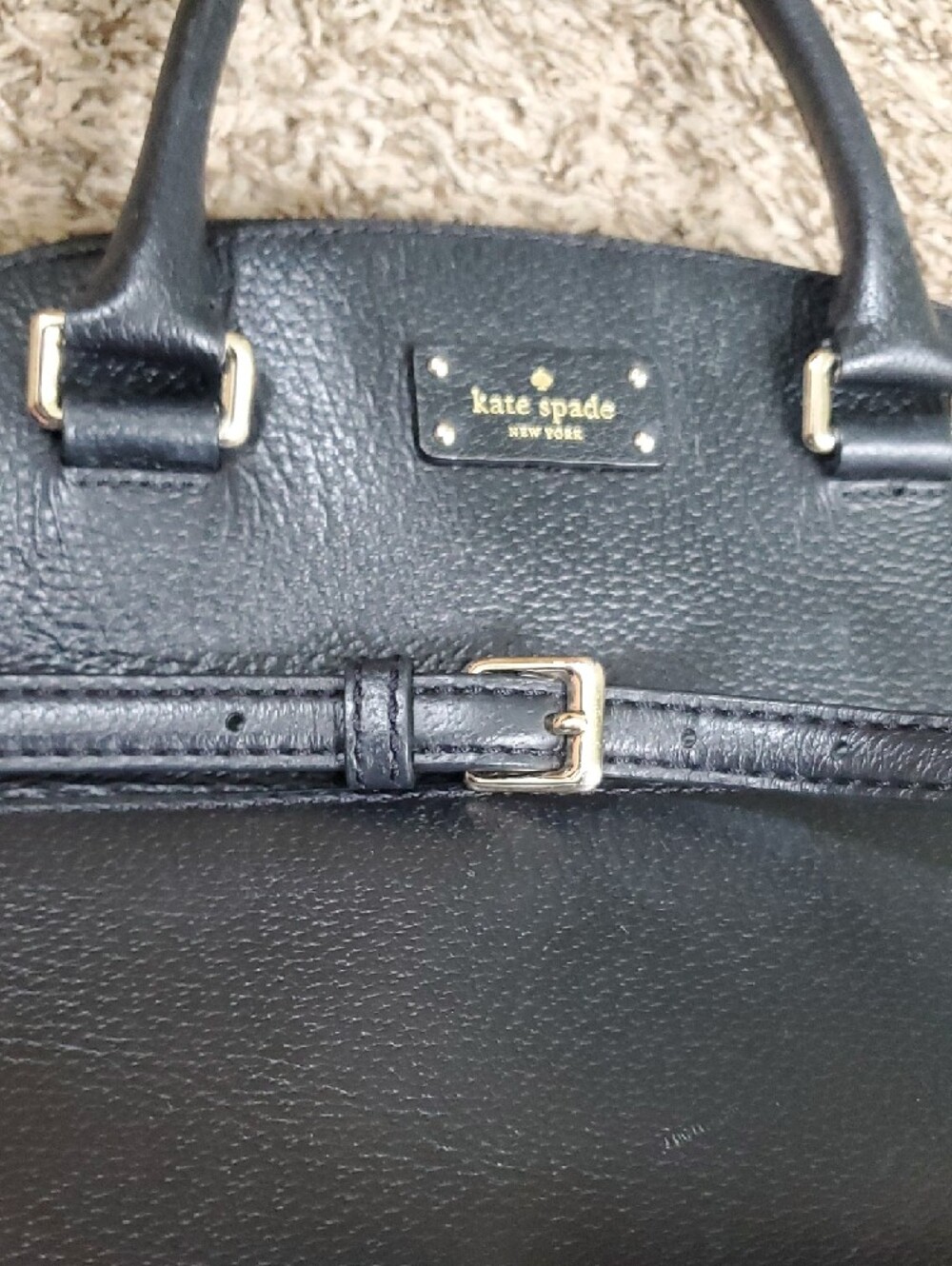 kate spade black leather satchel with gold-tone logo - Picture 16 of 16
